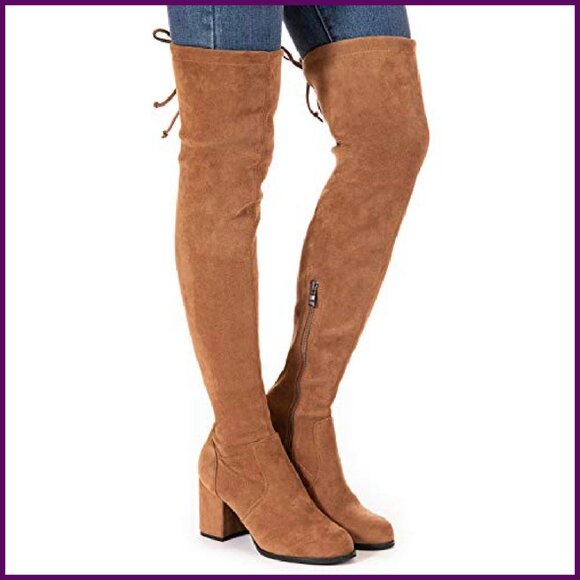 Women's Over Knee Boots Faux Suede Block Heel Lace Up Winter OTK - Picture 3 of 8